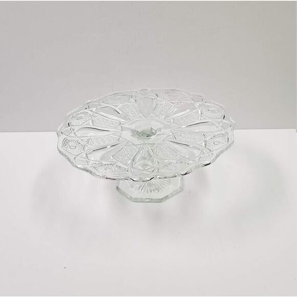Vintage Cake Stand Clear Glass, Quintec L E Smith, Pedestal Plate, Cup Cake - Picture 2 of 2